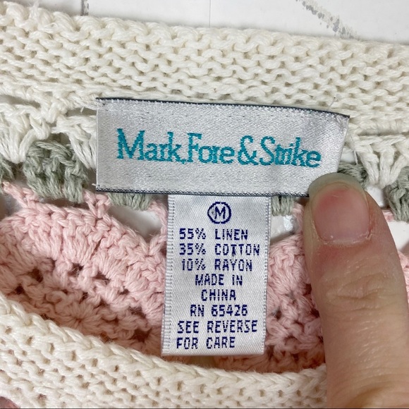 VINTAGE Cottage Crochet Open Knit Linen Blend Sweater Medium Spring Pastel - Picture 11 of 13